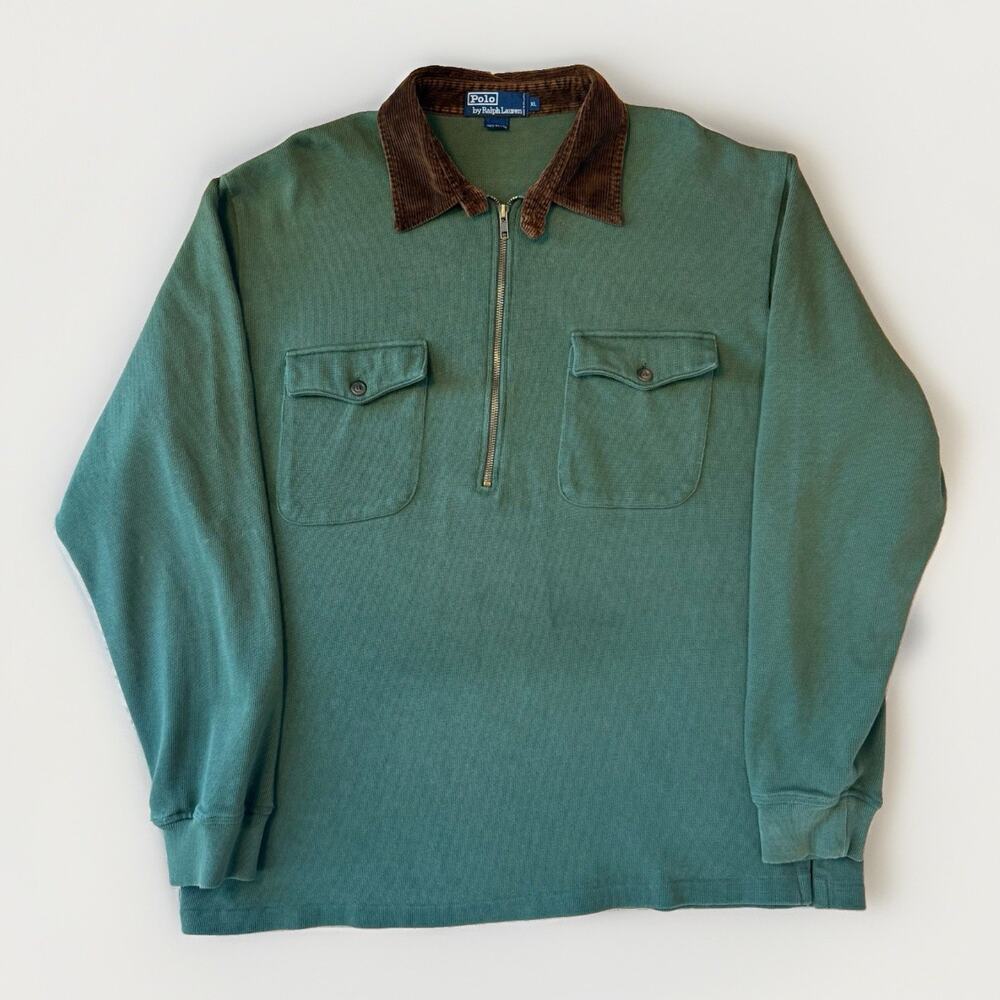 Vintage Polo Ralph Lauren Half Zip Sweatshirt XL Green Fleece Pullover RRL